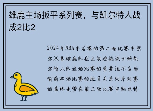 雄鹿主场扳平系列赛，与凯尔特人战成2比2